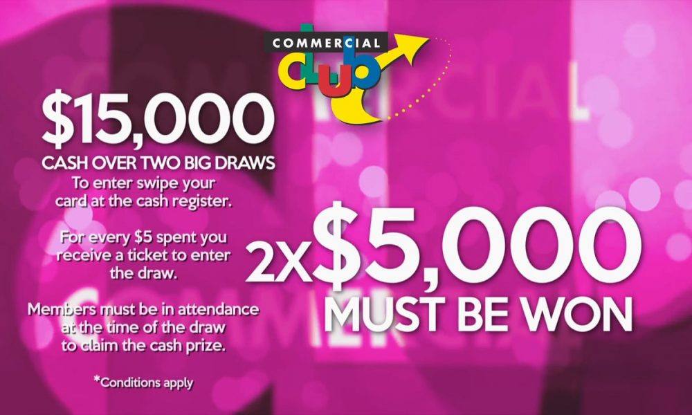 $15,000 Cash Draw at the Commercial Club Albury – Saturday, July 9th 2016 7.00pm