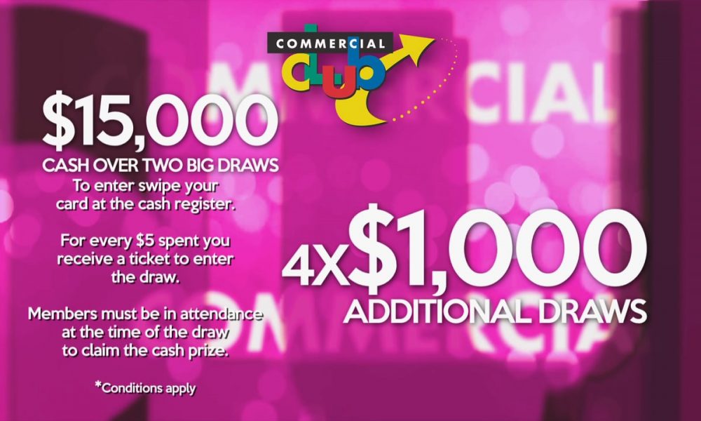 $15,000 Cash Draw at the Commercial Club Albury – Saturday, August 13th 2016 7.00pm